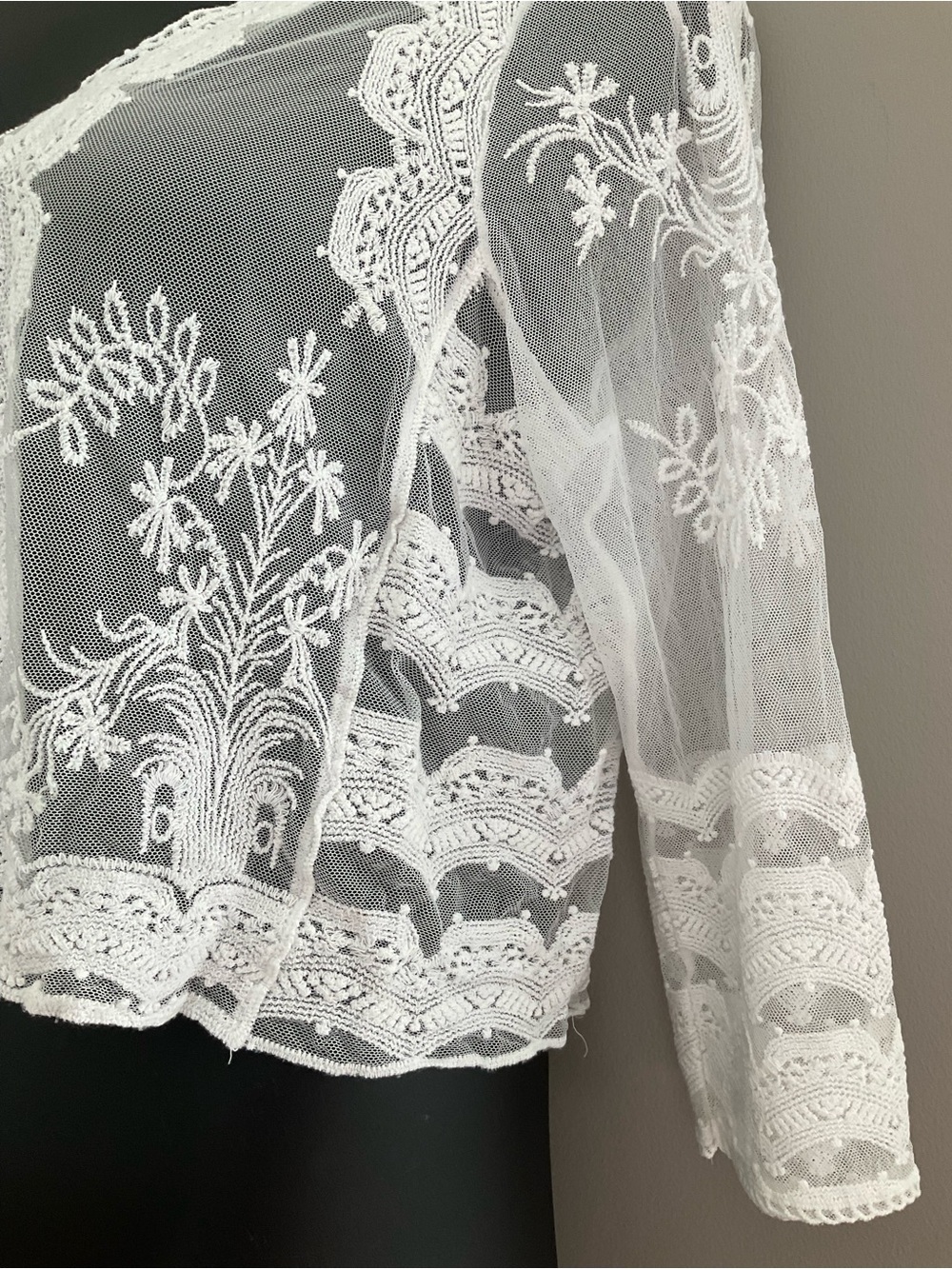 Rabbit Rabbit Rabbit White Embroidered Mesh Cardigan. - Picture 6 of 10